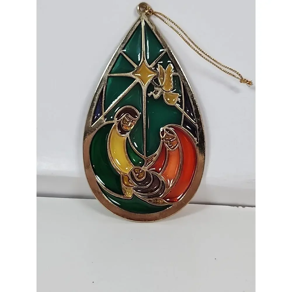 Holy Family Nativity Suncatcher Joseph Mary Jesus Christmas Ornament Gold Tone - Picture 2 of 4